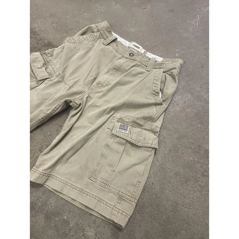 Levis Cargo Shorts Mens 31 Beige Canvas Relaxed Utility Pockets Workwear Zip Fly